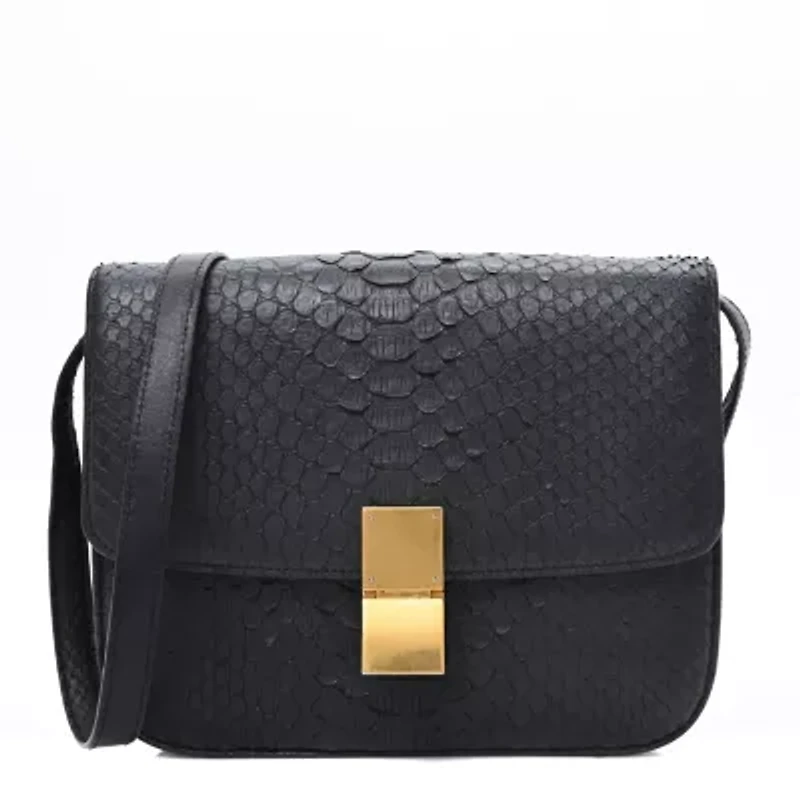 Celine Snakeskin Medium Classic Box Flap Bag Black -FINAL SALE NO RETURNS