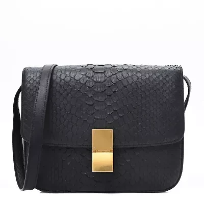Celine Snakeskin Medium Classic Box Flap Bag Black -FINAL SALE NO RETURNS