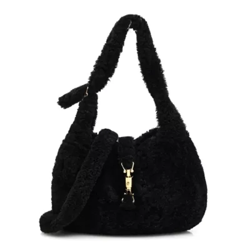 Gucci Shearling Small Jackie 1961 Shoulder Bag Black -FINAL SALE NO RETURNS