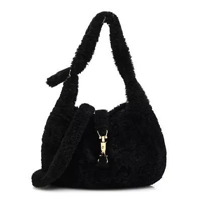 Gucci Shearling Small Jackie 1961 Shoulder Bag Black -FINAL SALE NO RETURNS