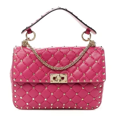 Valentino Nappa Medium Rockstud Spike Shoulder Bag Deep Cyclamin -FINAL SALE NO RETURNS