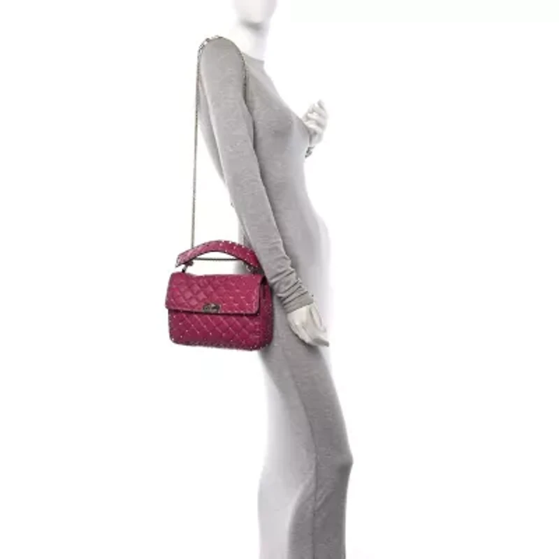 Valentino Nappa Medium Rockstud Spike Shoulder Bag Deep Cyclamin -FINAL SALE NO RETURNS