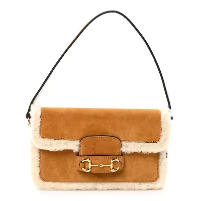 Gucci Suede Shearling Horsebit Mini 1955 Shoulder Bag Honey Beige Milk -FINAL SALE NO RETURNS