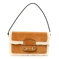 Gucci Suede Shearling Horsebit Mini 1955 Shoulder Bag Honey Beige Milk -FINAL SALE NO RETURNS