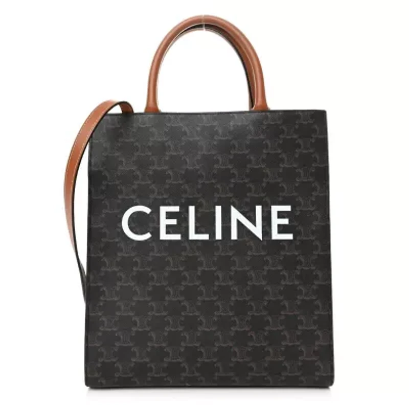 Celine Triomphe Canvas Calfskin Small Vertical Cabas Tan -FINAL SALE NO RETURNS
