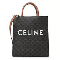 Celine Triomphe Canvas Calfskin Small Vertical Cabas Tan -FINAL SALE NO RETURNS