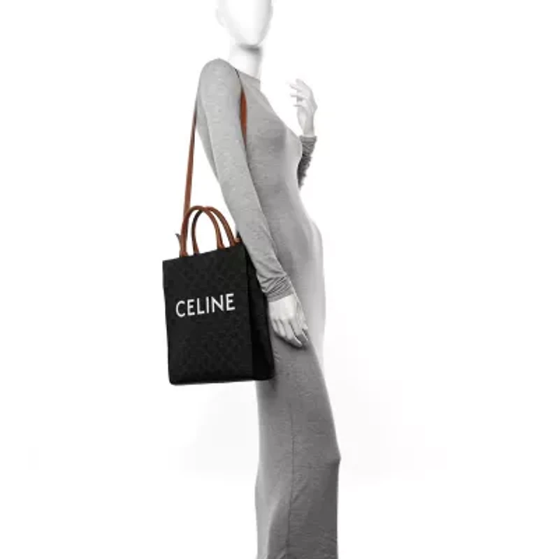 Celine Triomphe Canvas Calfskin Small Vertical Cabas Tan -FINAL SALE NO RETURNS