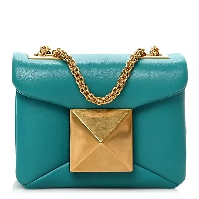 Valentino Nappa Micro One Stud Chain Bag Ultra Marine Green -FINAL SALE NO RETURNS