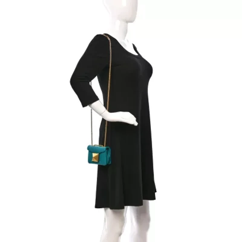 Valentino Nappa Micro One Stud Chain Bag Ultra Marine Green -FINAL SALE NO RETURNS