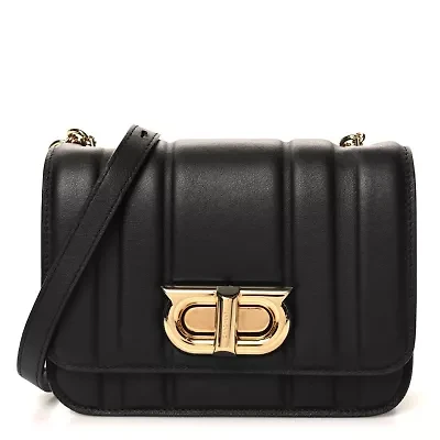 Salvatore Ferragamo Calfskin Quilted Mini New Gancini Shoulder Bag Black -FINAL SALE NO RETURNS