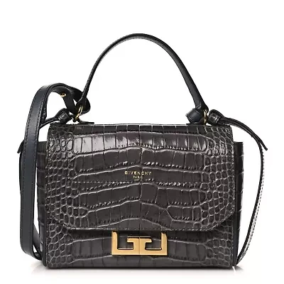 Givenchy Calfskin Crocodile Embossed Mini Eden Top Handle Storm Grey -FINAL SALE NO RETURNS