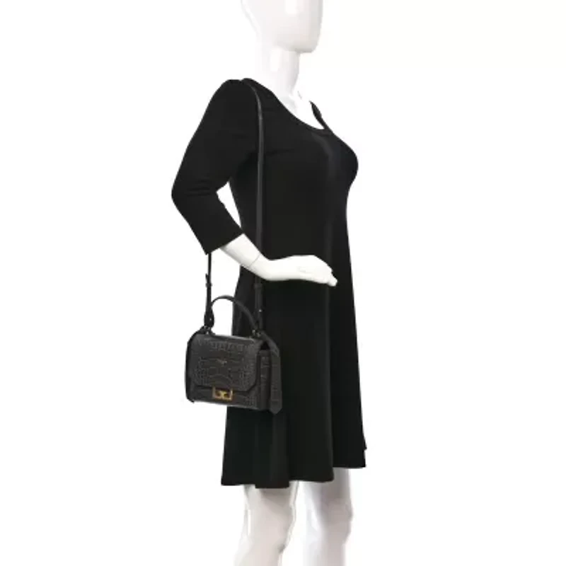 Givenchy Calfskin Crocodile Embossed Mini Eden Top Handle Storm Grey -FINAL SALE NO RETURNS
