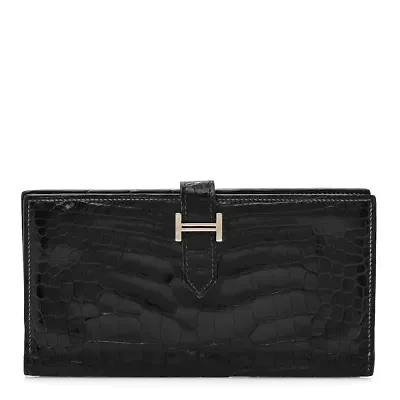Hermes Shiny Alligator Bearn Wallet Black -FINAL SALE NO RETURNS
