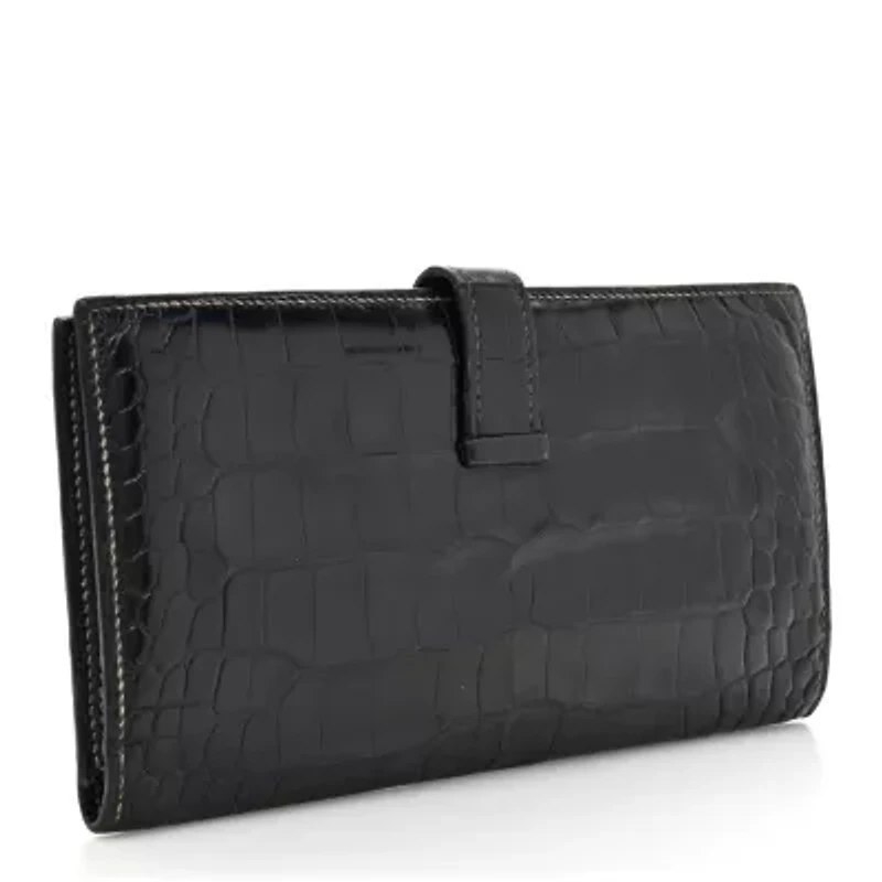 Hermes Shiny Alligator Bearn Wallet Black -FINAL SALE NO RETURNS