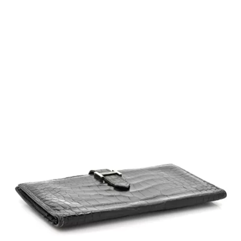 Hermes Shiny Alligator Bearn Wallet Black -FINAL SALE NO RETURNS