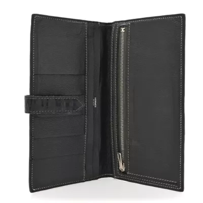 Hermes Shiny Alligator Bearn Wallet Black -FINAL SALE NO RETURNS