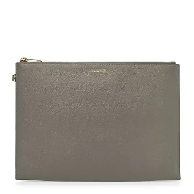 Saint Laurent Grain De Poudre Paris Zipped Tablet Holder Greyish Brown -FINAL SALE NO RETURNS