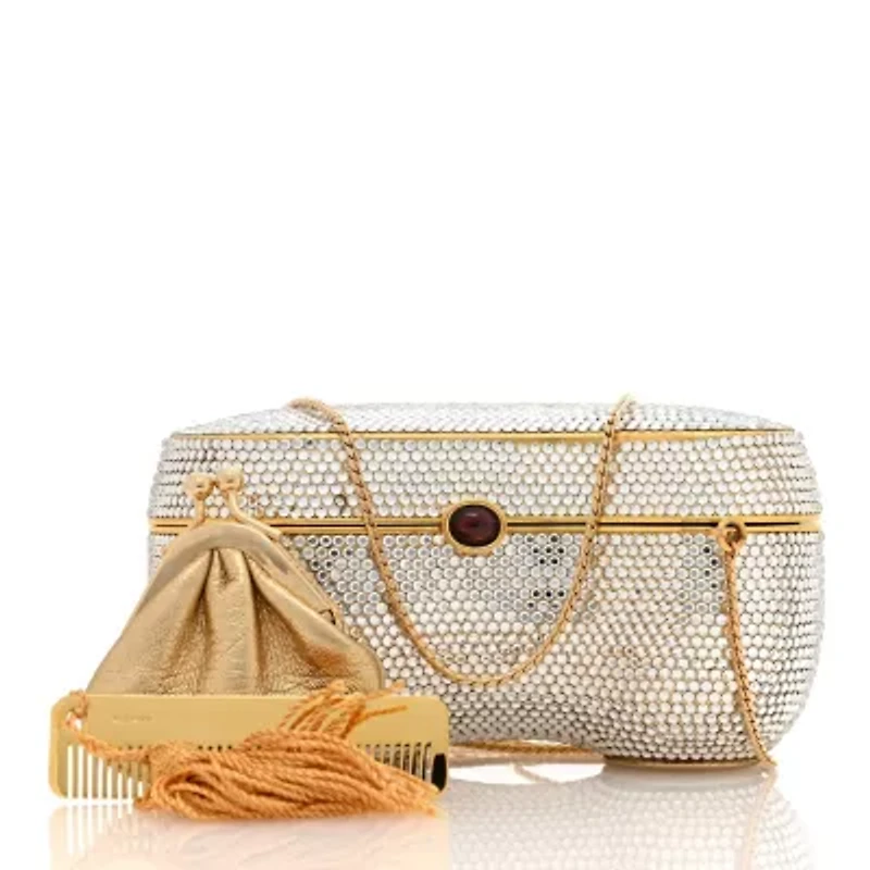 Judith Leiber Crystal Kidney Bean Minaudiere Clutch Gold -FINAL SALE NO RETURNS