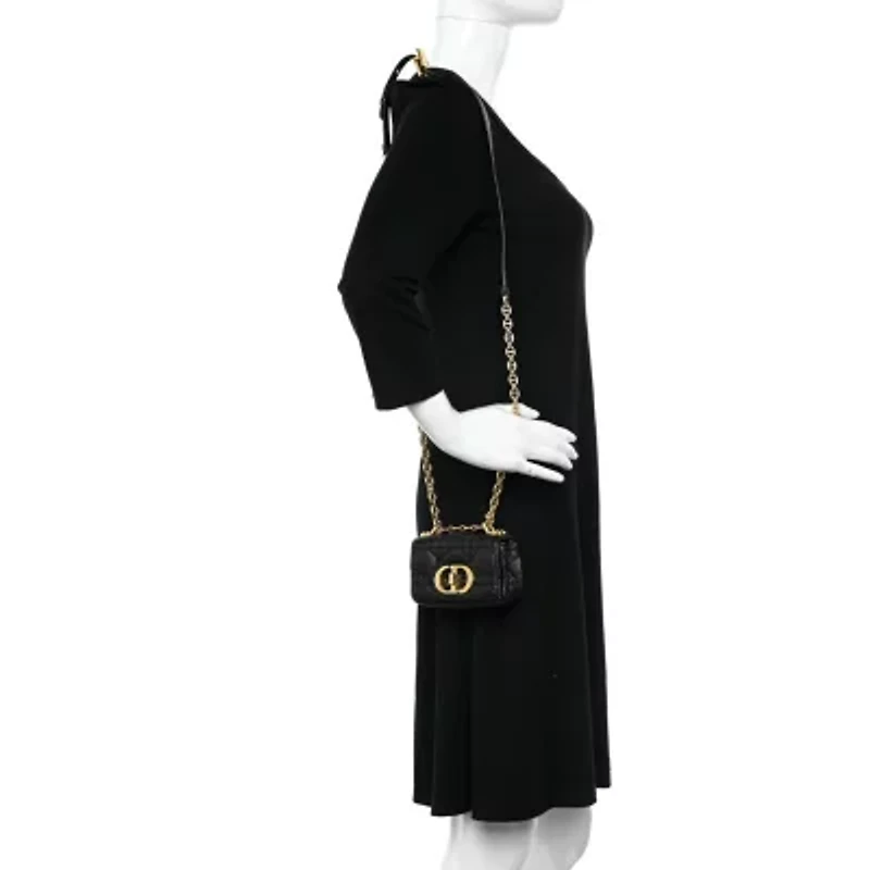 Dior Supple Calfskin Cannage Micro Caro Bag Black -FINAL SALE NO RETURNS
