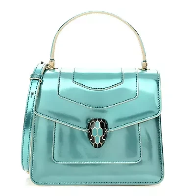 Bvlgari Metallic Calfskin Serpenti Forever Top Handle Arctic Jade White Agate -FINAL SALE NO RETURNS