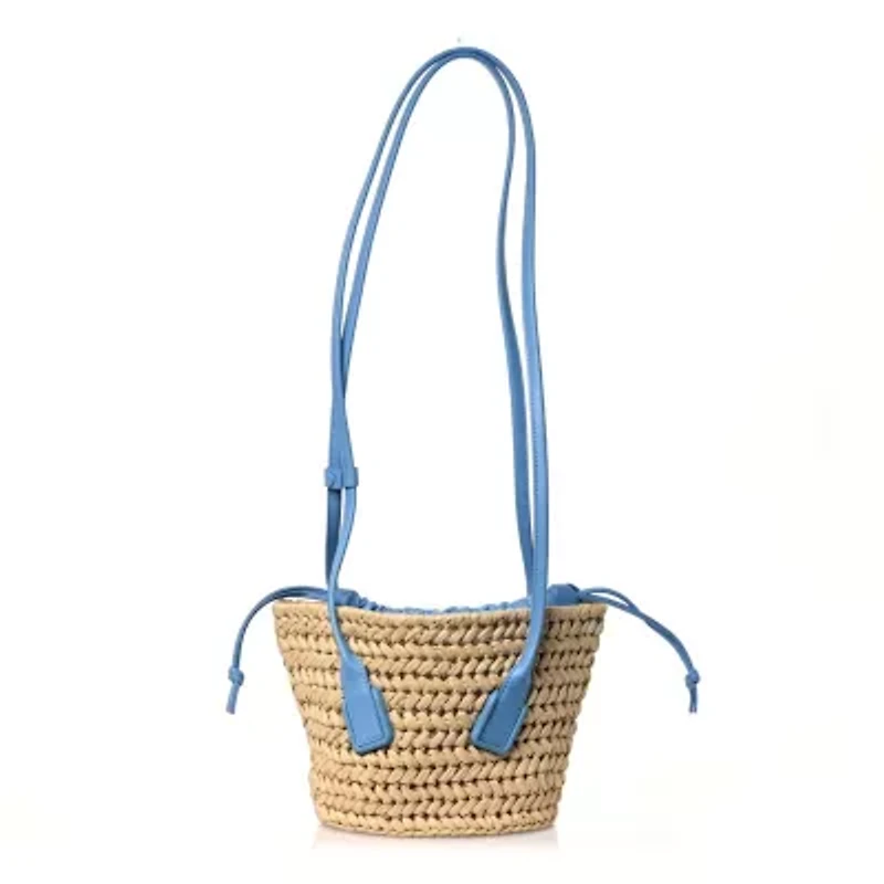 Bottega Veneta Raffia Calfskin Small Arco Basket Windswept -FINAL SALE NO RETURNS