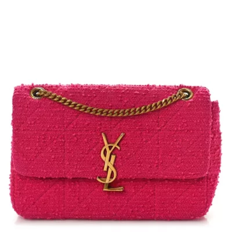 Saint Laurent Boucle Tweed Patchwork Monogram Medium Jamie Baguette Magenta -FINAL SALE NO RETURNS