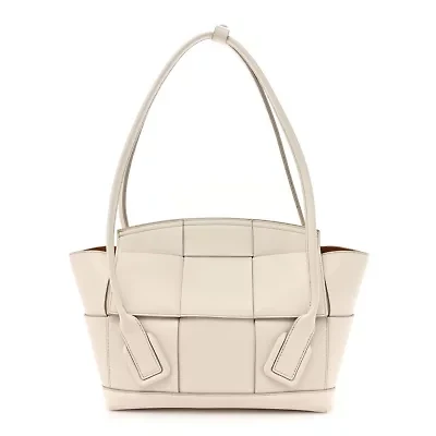 Bottega Veneta French Calfskin Maxi Intrecciato Small Arco Bianco -FINAL SALE NO RETURNS
