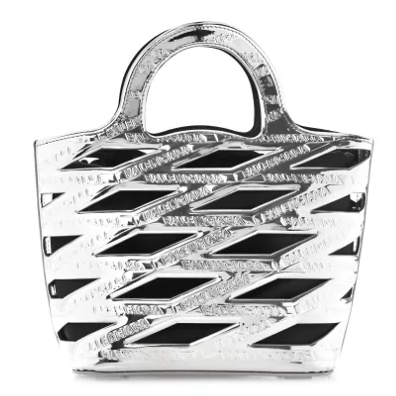 Balenciaga Metallic Calfskin Small Neo Basket Tote Silver -FINAL SALE NO RETURNS