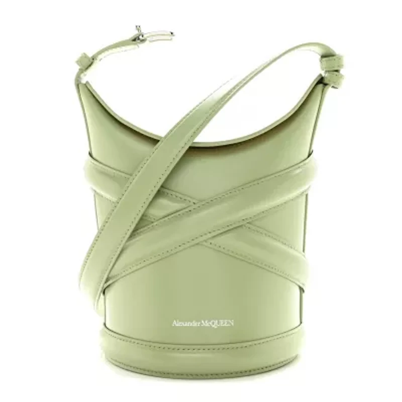 Alexander McQueen Calfskin The Curve Small Shoulder Bag Sage -FINAL SALE NO RETURNS