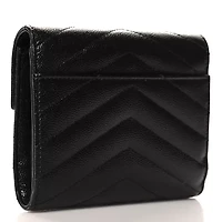 Saint Laurent Grain De Poudre Matelasse Chevron Monogram Compact Tri Fold Wallet Black -FINAL SALE NO RETURNS