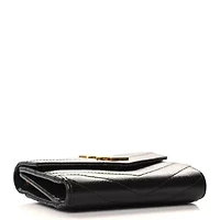 Saint Laurent Grain De Poudre Matelasse Chevron Monogram Compact Tri Fold Wallet Black -FINAL SALE NO RETURNS