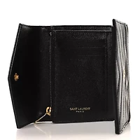 Saint Laurent Grain De Poudre Matelasse Chevron Monogram Compact Tri Fold Wallet Black -FINAL SALE NO RETURNS
