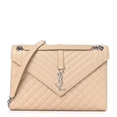 Saint Laurent Grain De Poudre Large Tri-Quilt Monogram Satchel Nude Powder -FINAL SALE NO RETURNS