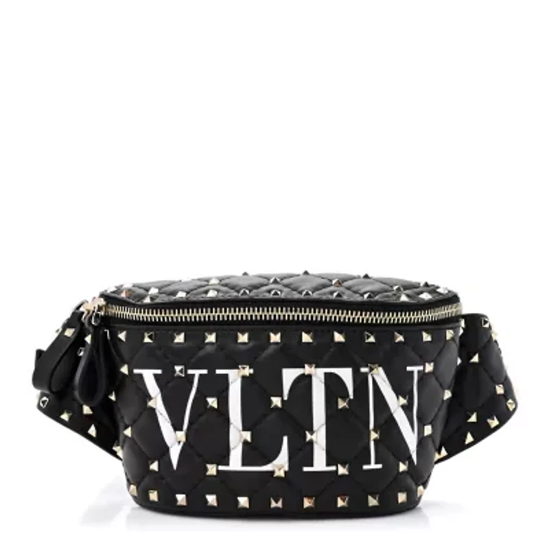 Valentino VALENTINO GARAVANI Lambskin VLTN Rockstud Spike It Belt Bag Black White -FINAL SALE NO RETURNS