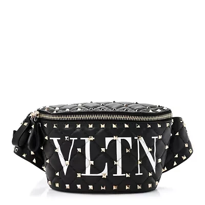 Valentino VALENTINO GARAVANI Lambskin VLTN Rockstud Spike It Belt Bag Black White -FINAL SALE NO RETURNS