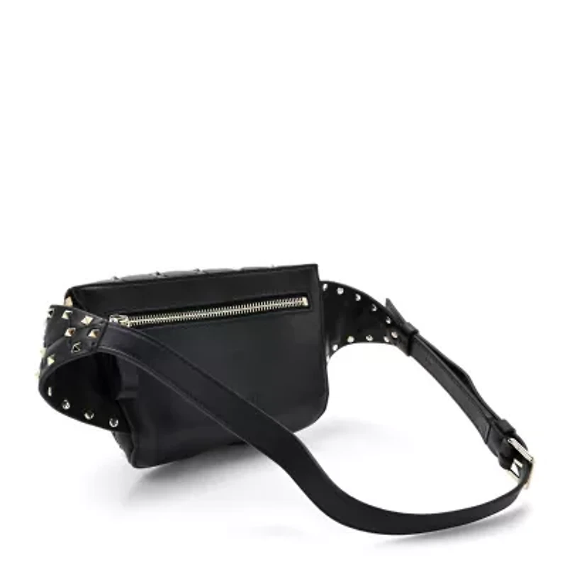 Valentino VALENTINO GARAVANI Lambskin VLTN Rockstud Spike It Belt Bag Black White -FINAL SALE NO RETURNS