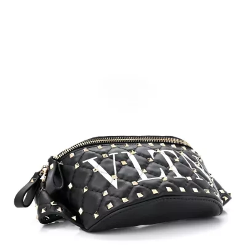 Valentino VALENTINO GARAVANI Lambskin VLTN Rockstud Spike It Belt Bag Black White -FINAL SALE NO RETURNS