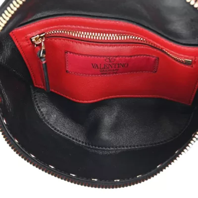 Valentino VALENTINO GARAVANI Lambskin VLTN Rockstud Spike It Belt Bag Black White -FINAL SALE NO RETURNS