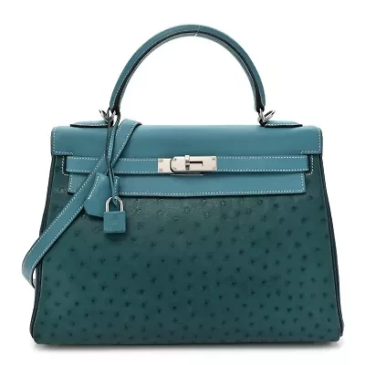 Hermes Ostrich Swift Taurillon Clemence Kelly Retourne 32 Cobalt Turquoise Colvert -FINAL SALE NO RETURNS