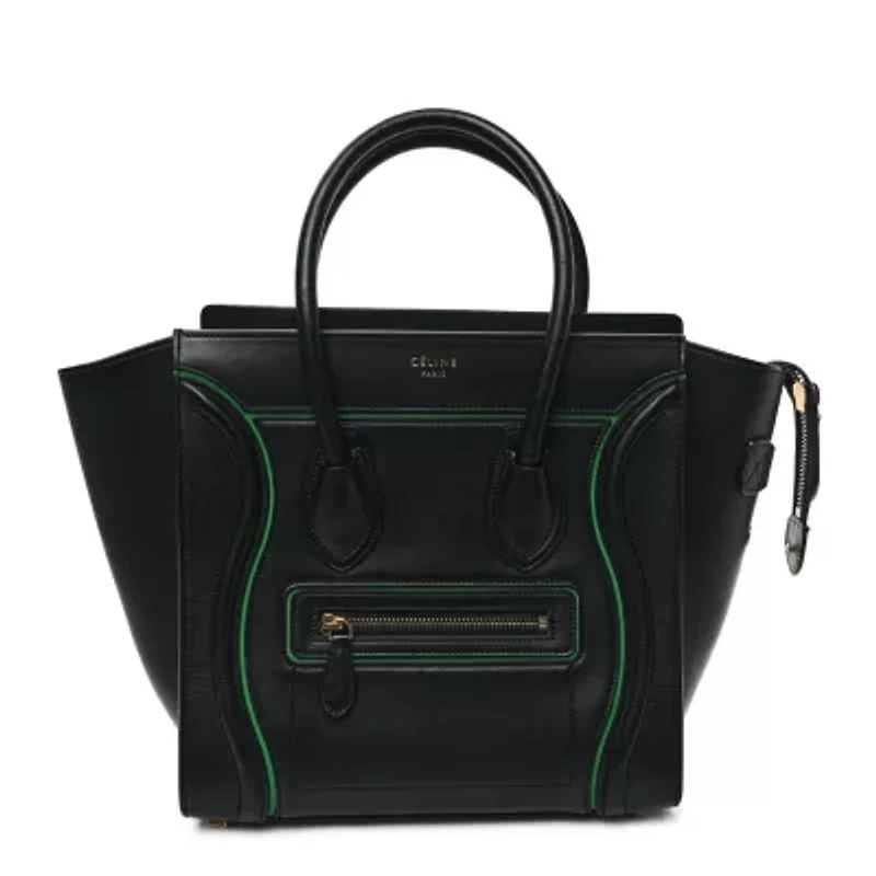 Celine Smooth Calfskin Micro Luggage Black Green -FINAL SALE NO RETURNS