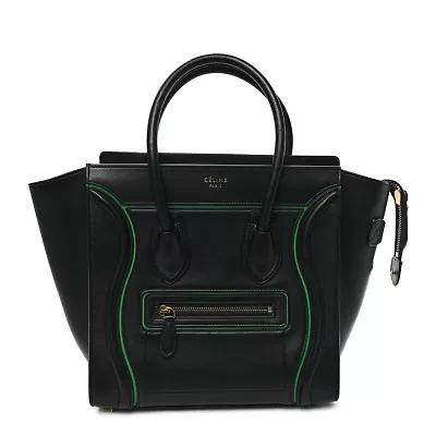 Celine Smooth Calfskin Micro Luggage Black Green -FINAL SALE NO RETURNS