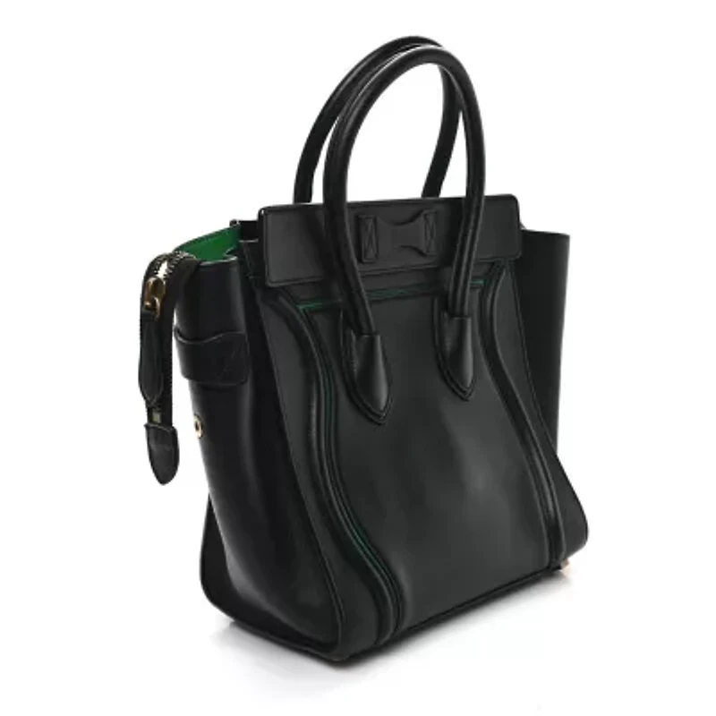 Celine Smooth Calfskin Micro Luggage Black Green -FINAL SALE NO RETURNS