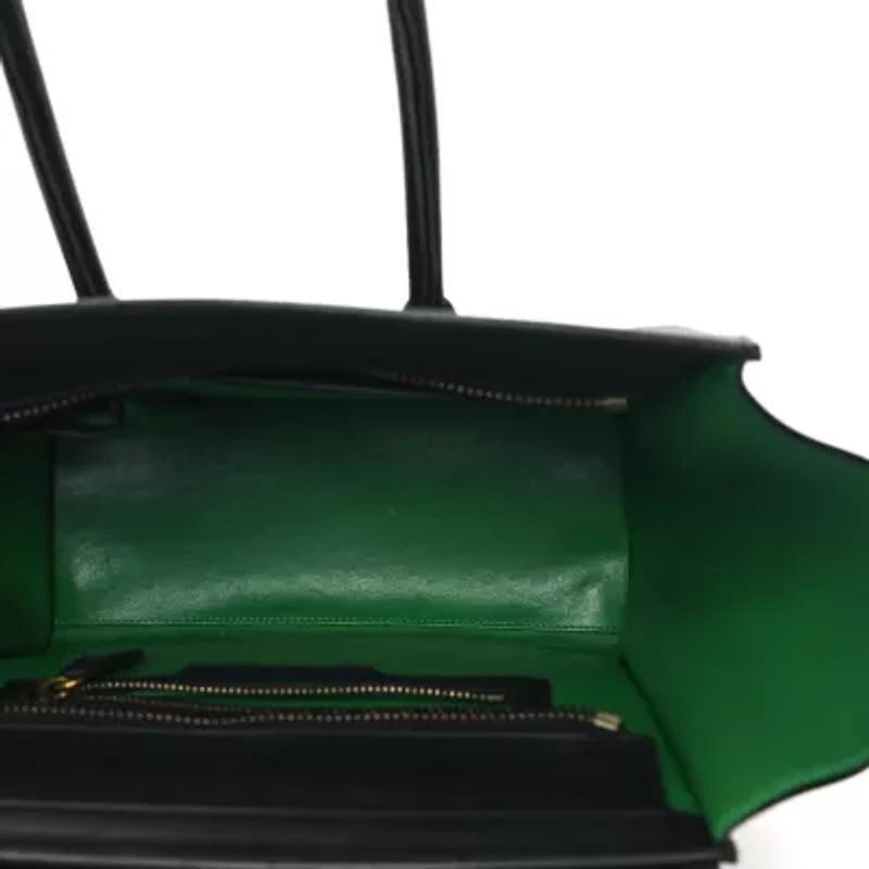 Celine Smooth Calfskin Micro Luggage Black Green -FINAL SALE NO RETURNS