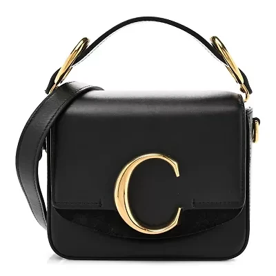 Chloe Shiny Calfskin Suede Mini C Double Carry Black -FINAL SALE NO RETURNS