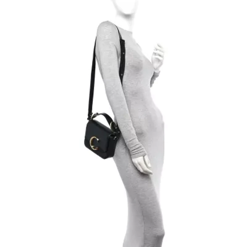 Chloe Shiny Calfskin Suede Mini C Double Carry Black -FINAL SALE NO RETURNS