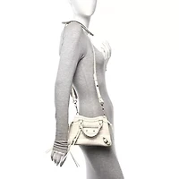 Balenciaga Semi Shiny Calfskin Crocodile Embossed Neo Classic Silver Hardware Mini City White -FINAL SALE NO RETURNS