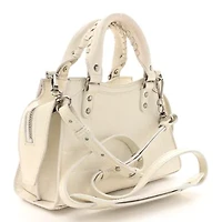 Balenciaga Semi Shiny Calfskin Crocodile Embossed Neo Classic Silver Hardware Mini City White -FINAL SALE NO RETURNS