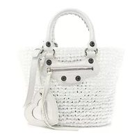 Balenciaga Nylon Raffia Le Cagole Small Panier Tote Optic White -FINAL SALE NO RETURNS