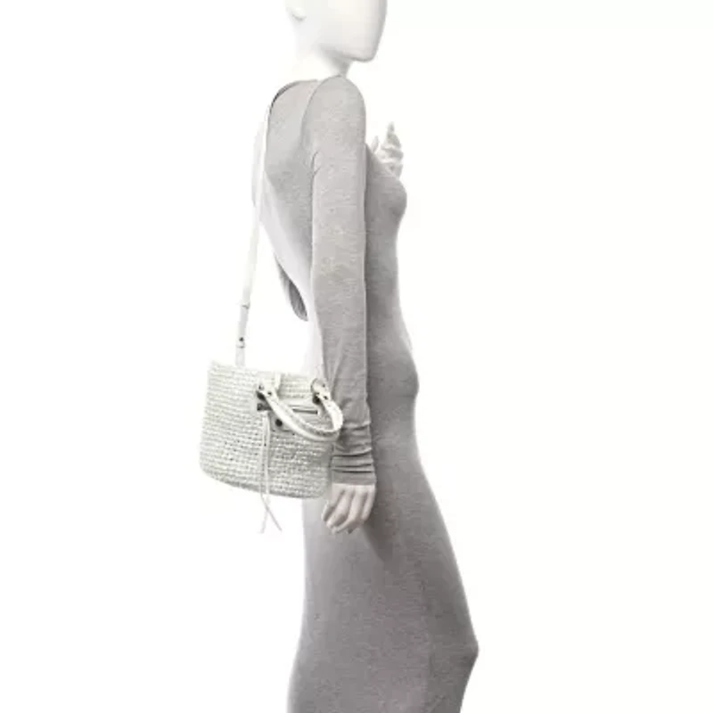 Balenciaga Nylon Raffia Le Cagole Small Panier Tote Optic White -FINAL SALE NO RETURNS