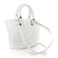 Balenciaga Nylon Raffia Le Cagole Small Panier Tote Optic White -FINAL SALE NO RETURNS